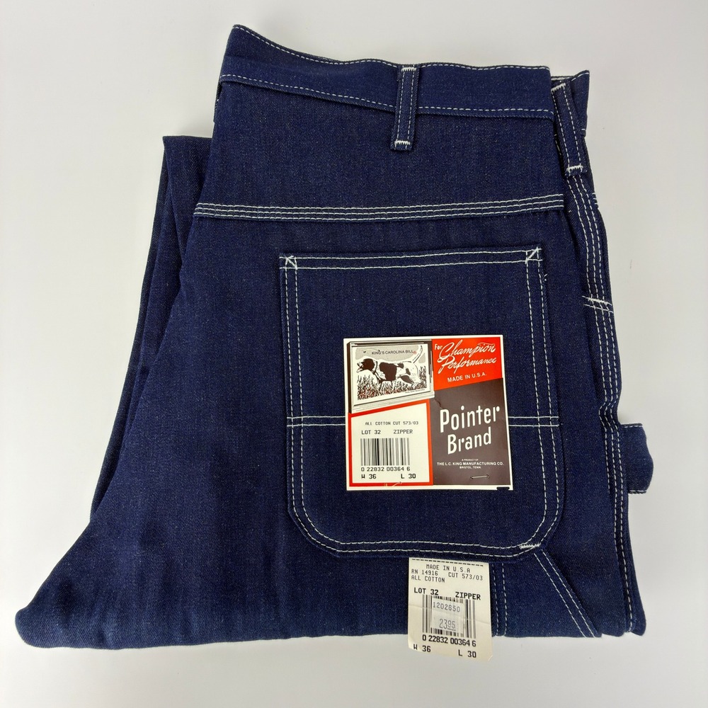 Vintage Pointer Brand Indigo Blue Denim Carpenter Work Pants Mens 36x30 USA NOS